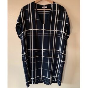 Vince • M • 100 % Silk Large Plaid Print Popover Shift Dress